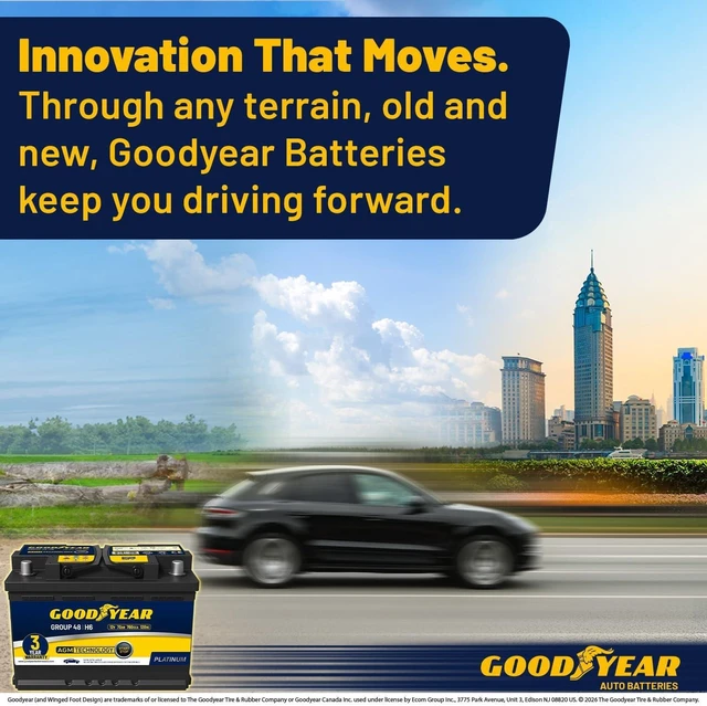 Alt view image 6 of 7 - Goodyear 48-H6-AGM BCI Group Size 48 12V 70 AH, 120RC, 760 CCA Platinum series Rechargeable AGM Maintenance Free Automotive Battery