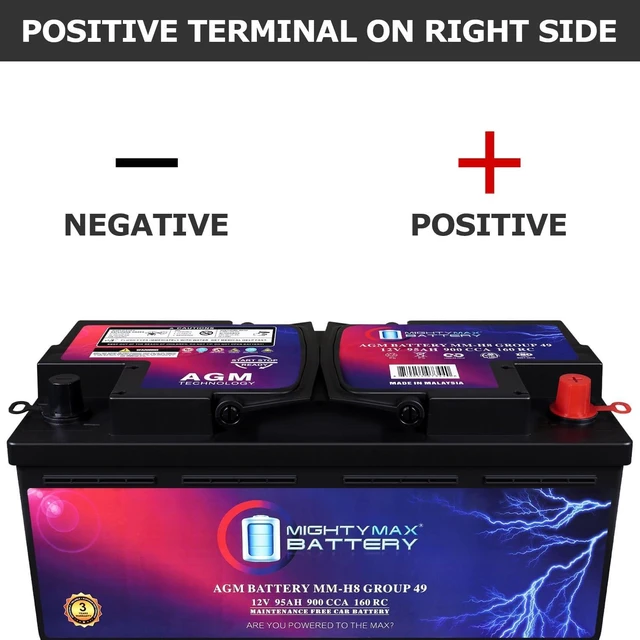 Alt view image 3 of 7 - Mighty Max Battery MM-H8 Start and Stop Car BCI Group 49 12V 95Ah, 160RC, 900 CCA Rechargeable AGM Car Battery