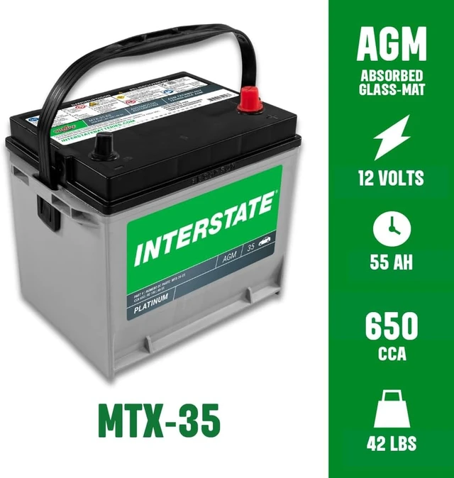 Alt view image 2 of 7 - Interstate Batteries Car Battery 12V 55Ah 650CCA Group 35 AGM