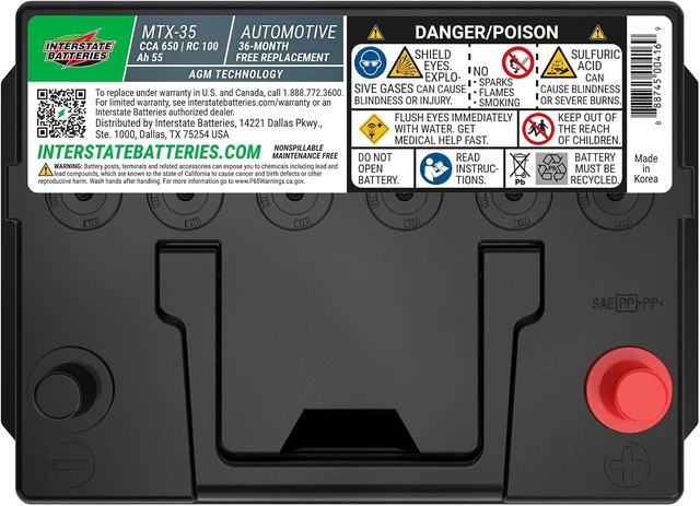 Alt view image 6 of 7 - Interstate Batteries Car Battery 12V 55Ah 650CCA Group 35 AGM