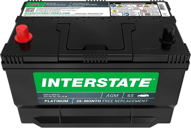 Alt view image 2 of 7 - Interstate Batteries Car Battery 12V 68Ah 750CCA Group 65 AGM