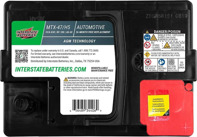 Alt view image 3 of 7 - Interstate Batteries Car Battery 12V 60Ah 650CCA Group H5, 47 AGM