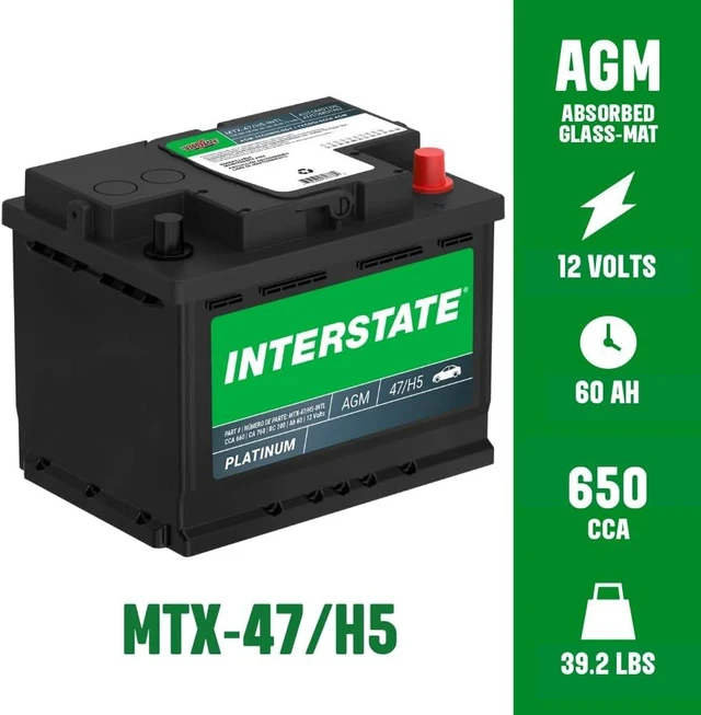 Alt view image 4 of 7 - Interstate Batteries Car Battery 12V 60Ah 650CCA Group H5, 47 AGM