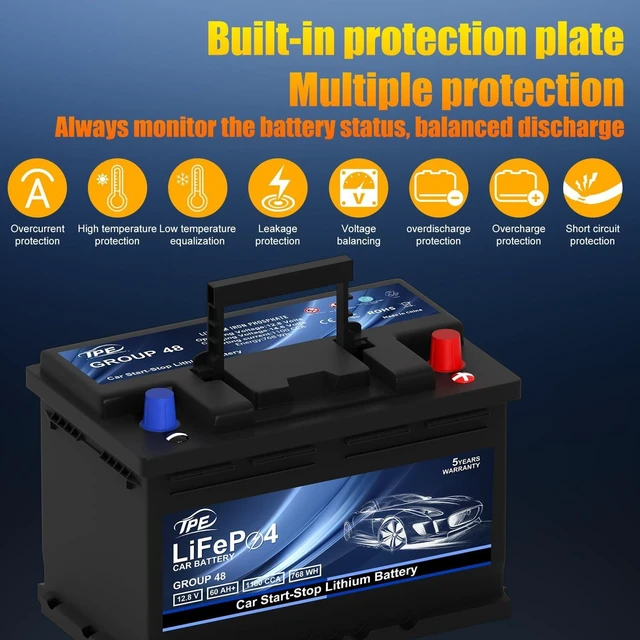 Alt view image 3 of 7 - TPE Car Start-Stop Lithium Battery GROUP 48 12V 60AH Car Battery with 1100CCA High-Performance Automotive Battery with 60 Months Warranty