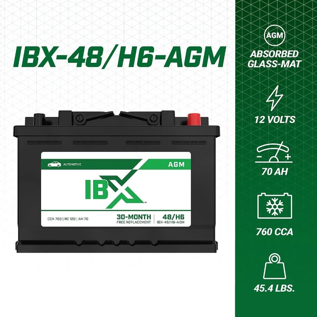 Alt view image 6 of 7 - Interstate Batteries IBX Car Battery 12V 70Ah Group H6, 48 760CCA SLI AGM