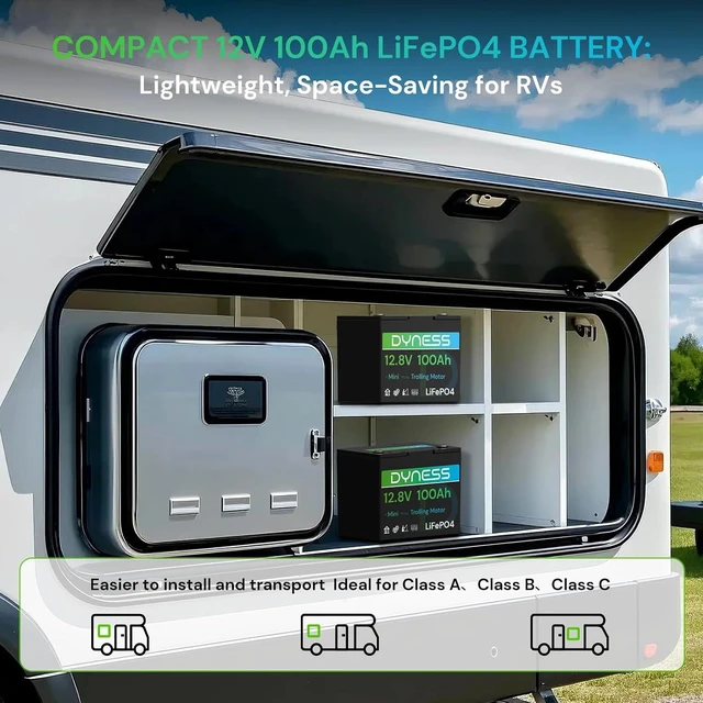 Alt view image 4 of 7 - Dyness 12V 100Ah Mini LiFePO4 Battery 2 Pack Group 24, 12 Volt Deep Cycle Lithium Battery with 100A BMS, Low-Temp Protection & 10 Years Lifespan for RV, Boat, Trolling Motor, Solar Off-Grid