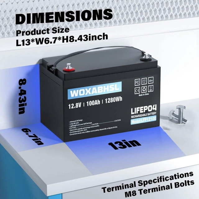 Alt view image 2 of 7 - 12V 100Ah LiFePO4 Lithium Battery, 15000+ Deep Cycles, Low-Temp Cutoff, 100A BMS, Plug and Play for Automotive RV, Marine, Solar, Off-Grid Home Energy Storage