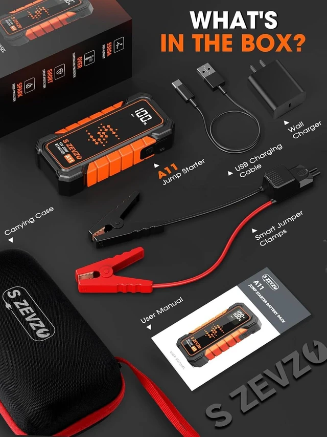 Alt view image 7 of 7 - S ZEVZO A11 Jump Starter, Upgraded 5000A Car Battery Jumper Starter Portable (10.0L Gas & 7.0L Diesel Engines) with Booster 12V Lithium Jump Box with USB Charger, LCD Display, Flashlight, and Case