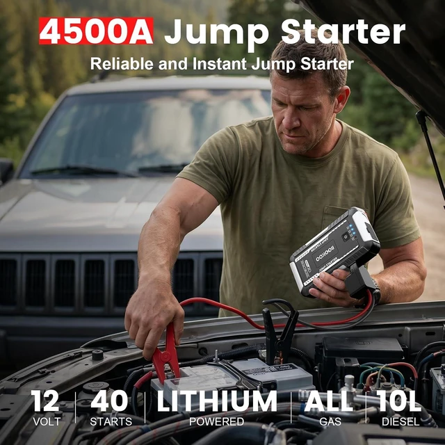 Alt view image 2 of 7 - BOOKOO 4500A 12V Portable Car Battery Jump Starter for Car Boat Lawnmower