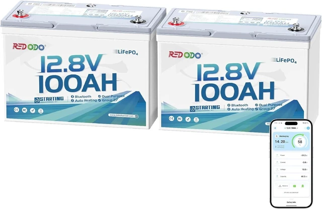 Main image of Redodo 12V 100Ah Bluetooth Dual-Purpose Group 27 Marine Battery 2 Pack