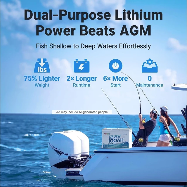 Alt view image 2 of 7 - Redodo 12V 100Ah Bluetooth Dual-Purpose Group 27 Marine Battery 2 Pack