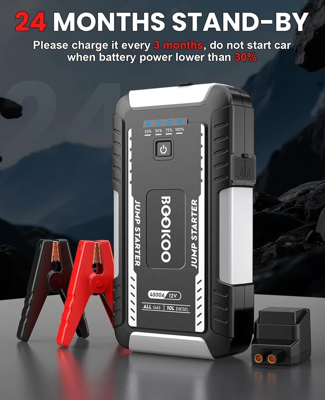 Alt view image 7 of 7 - BOOKOO 4500A 12V Portable Car Battery Jump Starter for Car Boat Lawnmower