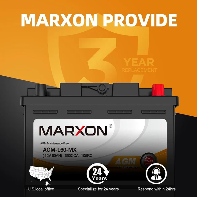 Alt view image 4 of 7 - MARXON Group 47 H5 L2 Car Battery 12v 60AH 660CCA AGM Maintenance Free