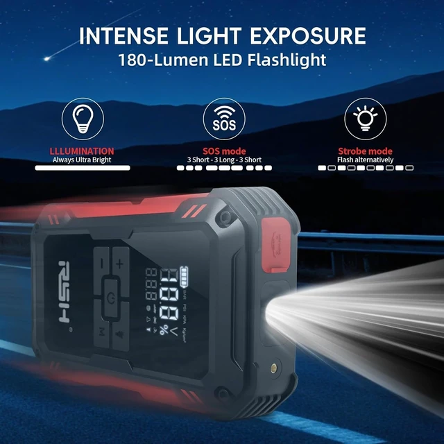 Alt view image 5 of 7 - RSH Jump Starter with Air Compressor 4000A Peak Car Battery Jump Starter 150PSI Inflator Auto Booster 15000mAh Jump Box (up to 10L Gas,8L Diesel Engine) with LED Light,Quick Charger USB-C