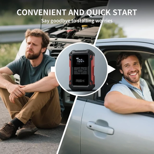 Alt view image 7 of 7 - RSH Jump Starter with Air Compressor 4000A Peak Car Battery Jump Starter 150PSI Inflator Auto Booster 15000mAh Jump Box (up to 10L Gas,8L Diesel Engine) with LED Light,Quick Charger USB-C