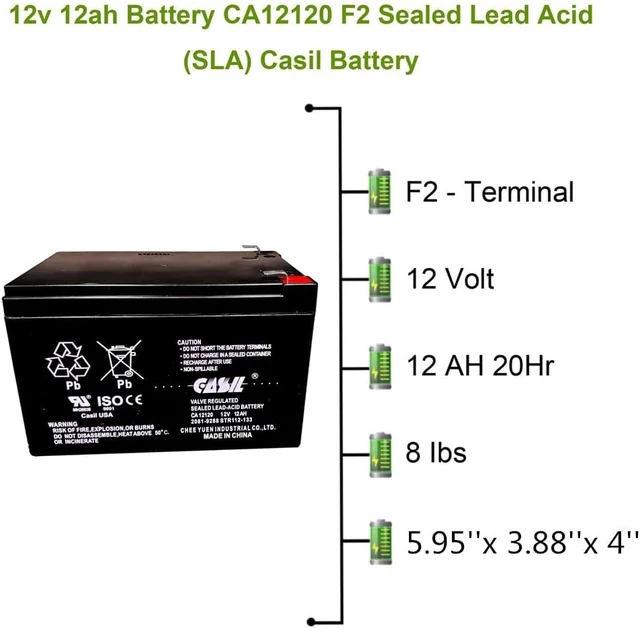 Alt view image 2 of 4 - CASIL 12v 12ah F2 Sealed Lead Acid AGM Rechargeable Deep Cycle Battery (1 Pack)