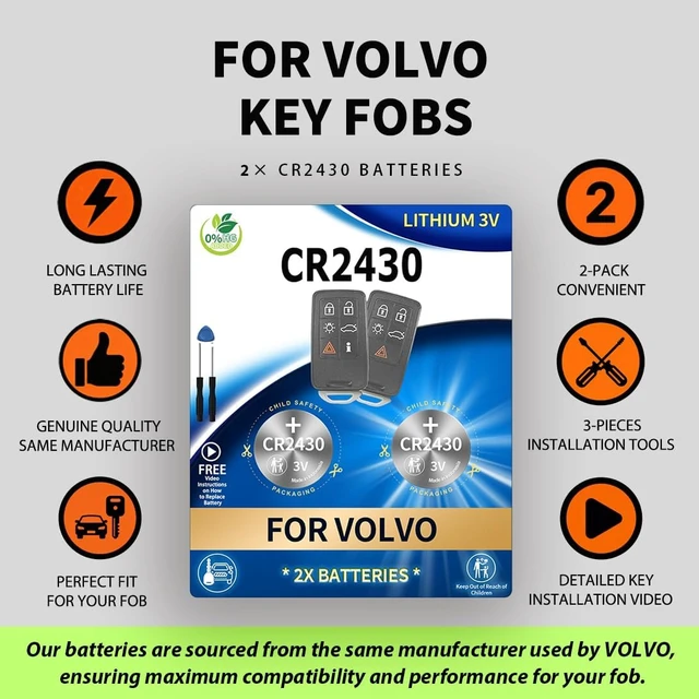 Alt view image 3 of 7 - Key Fob Battery Replacement for Volvo (2-Pack) OEM CR2430