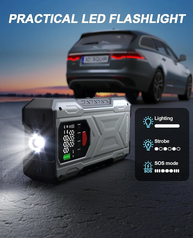Alt view image 4 of 7 - 4000A Jump Starter with Air Compressor, Car Battery Charger for 12V Vehicles Up to 9.0 Gas&8.0L Diesel, 150PSI Auto-Shutoff Tire Inflator, Portable Battery Booster with Smart Jumper Cable, LED Lights