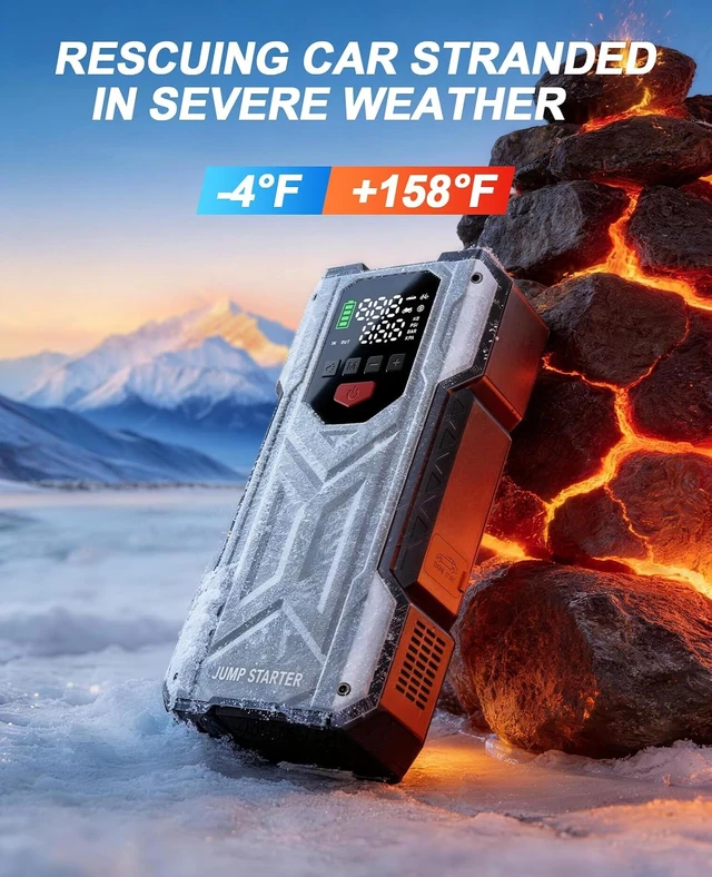 Alt view image 7 of 7 - 4000A Jump Starter with Air Compressor, Car Battery Charger for 12V Vehicles Up to 9.0 Gas&8.0L Diesel, 150PSI Auto-Shutoff Tire Inflator, Portable Battery Booster with Smart Jumper Cable, LED Lights