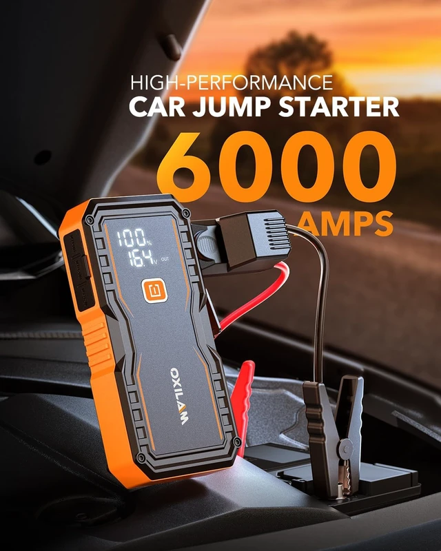 Alt view image 2 of 7 - OXILAM Jump Starter 6000A for All Gas/12L Diesel, Car Battery Jumper Starter Portable, 12V Lithium Jump Box with Jumper Cables, LED Display, LED Light, Power Bank with USB, Type C Port