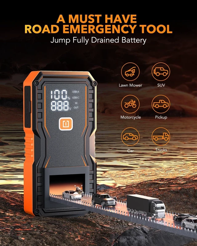 Alt view image 3 of 7 - OXILAM Jump Starter 6000A for All Gas/12L Diesel, Car Battery Jumper Starter Portable, 12V Lithium Jump Box with Jumper Cables, LED Display, LED Light, Power Bank with USB, Type C Port