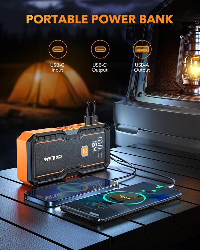 Alt view image 6 of 7 - OXILAM Jump Starter 6000A for All Gas/12L Diesel, Car Battery Jumper Starter Portable, 12V Lithium Jump Box with Jumper Cables, LED Display, LED Light, Power Bank with USB, Type C Port