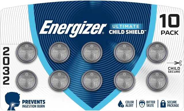 Main image of Energizer Ultimate Child Shield CR2032 Batteries (10 Pack), 3V Lithium Coin Batteries, Compatible with Apple AirTag and Tile Pro Devices, Key Fobs, Watches and More