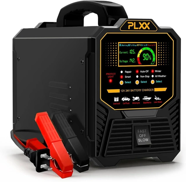 Main image of PLXX 12V 24V 0-15A Automatic Car Battery Charger Heavy Duty, Smart Trickle Charger, Battery Repairer with Auto Shut-Off, for Car Truck Motorcycle Boat RV Lawn Mower AGM Gel Wet MF Deep Cycle