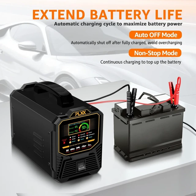 Alt view image 3 of 7 - PLXX 12V 24V 0-15A Automatic Car Battery Charger Heavy Duty, Smart Trickle Charger, Battery Repairer with Auto Shut-Off, for Car Truck Motorcycle Boat RV Lawn Mower AGM Gel Wet MF Deep Cycle