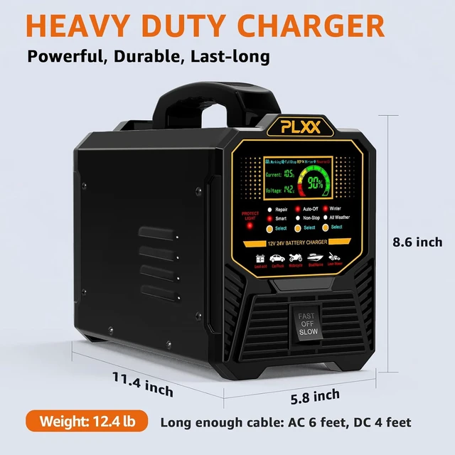 Alt view image 6 of 7 - PLXX 12V 24V 0-15A Automatic Car Battery Charger Heavy Duty, Smart Trickle Charger, Battery Repairer with Auto Shut-Off, for Car Truck Motorcycle Boat RV Lawn Mower AGM Gel Wet MF Deep Cycle
