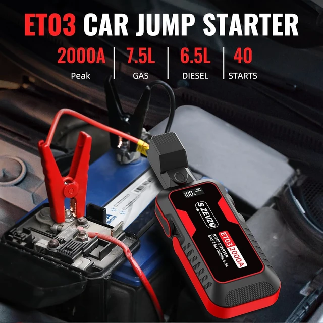 Alt view image 2 of 7 - S ZEVZO ET03 2000A Car Jump Starter for 7.5L Gas and 6.5L Diesel Engines