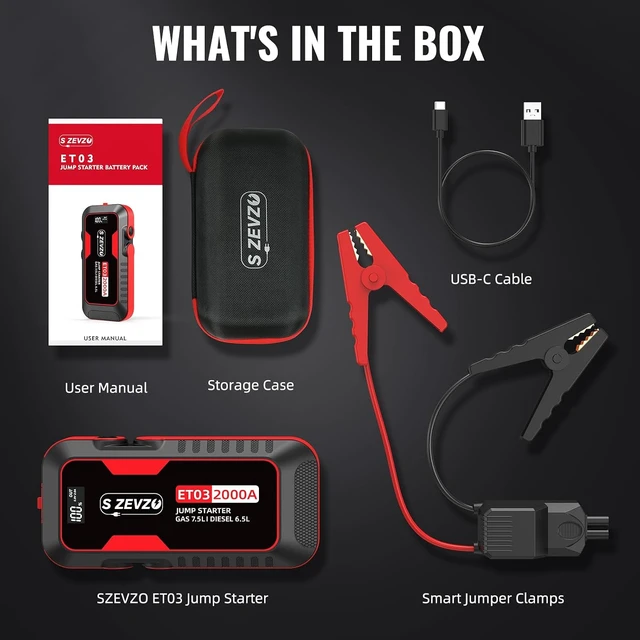 Alt view image 6 of 7 - S ZEVZO ET03 2000A Car Jump Starter for 7.5L Gas and 6.5L Diesel Engines