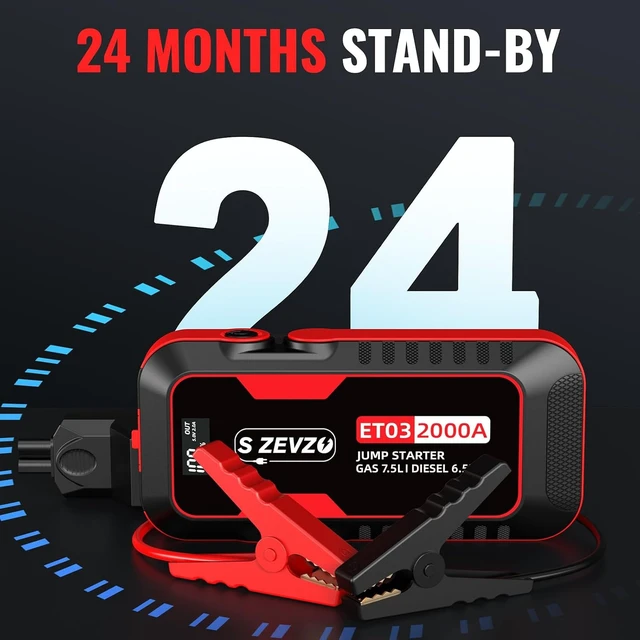 Alt view image 7 of 7 - S ZEVZO ET03 2000A Car Jump Starter for 7.5L Gas and 6.5L Diesel Engines