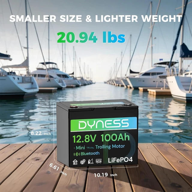 Alt view image 2 of 7 - Dyness 12V 100Ah Bluetooth LiFePO4 Lithium Battery for Trolling Motors, RV