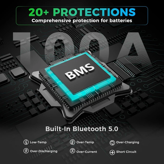 Alt view image 6 of 7 - Dyness 12V 100Ah Bluetooth LiFePO4 Lithium Battery for Trolling Motors, RV