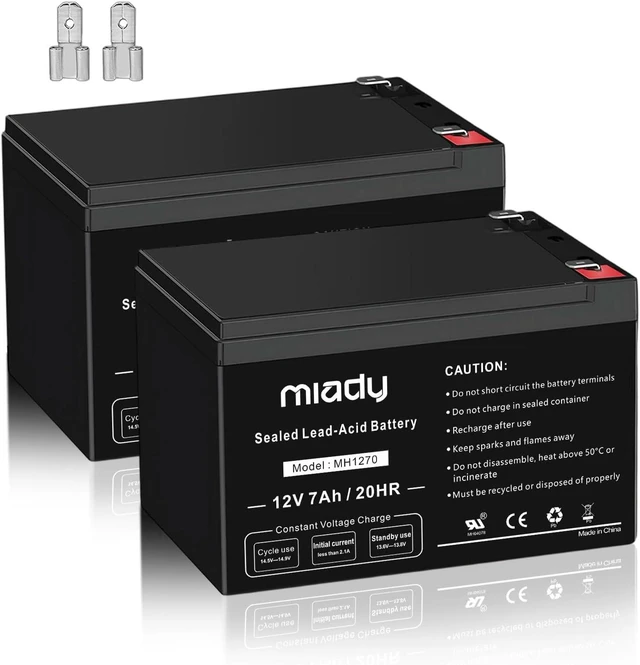 Main image of Miady 12V 7Ah Rechargeable Sealed Lead Acid Battery (2 Pack)