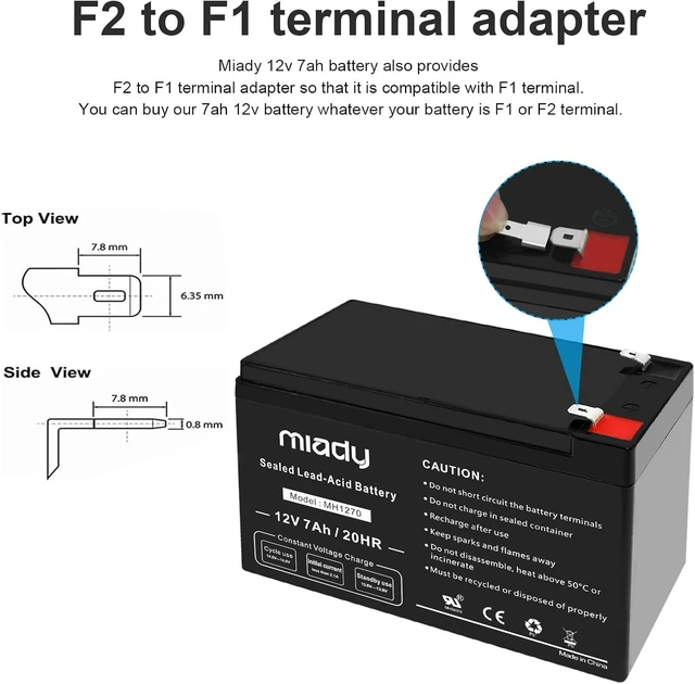 Alt view image 3 of 7 - Miady 12V 7Ah Rechargeable Sealed Lead Acid Battery (2 Pack)