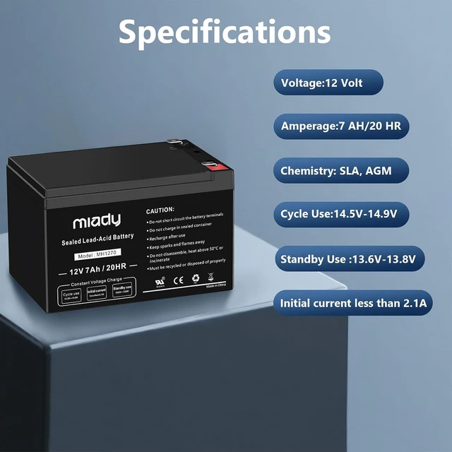 Alt view image 4 of 7 - Miady 12V 7Ah Rechargeable Sealed Lead Acid Battery (2 Pack)