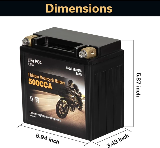 Alt view image 2 of 7 - Autocessking YTX14-BS Lithium Motorcycle Battery, Group 14