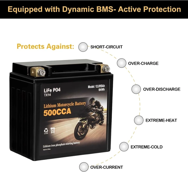 Alt view image 4 of 7 - Autocessking YTX14-BS Lithium Motorcycle Battery, Group 14