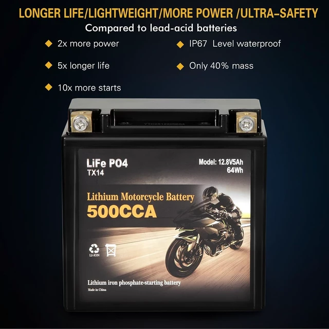 Alt view image 6 of 7 - Autocessking YTX14-BS Lithium Motorcycle Battery, Group 14