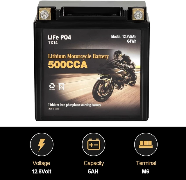 Alt view image 5 of 7 - Autocessking YTX14-BS Lithium Motorcycle Battery, Group 14