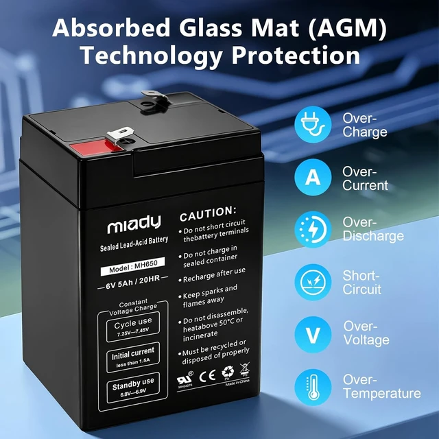 Alt view image 3 of 7 - Miady 6V 5Ah Rechargeable Sealed Lead Acid Battery (2 Pack)