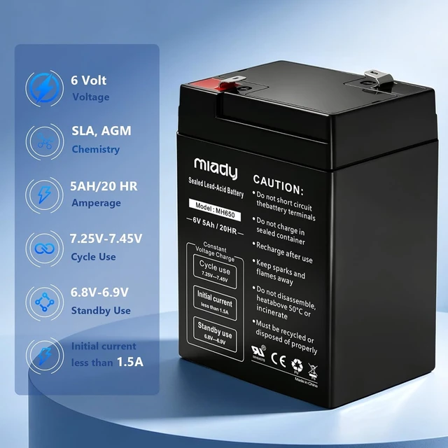 Alt view image 4 of 7 - Miady 6V 5Ah Rechargeable Sealed Lead Acid Battery (2 Pack)