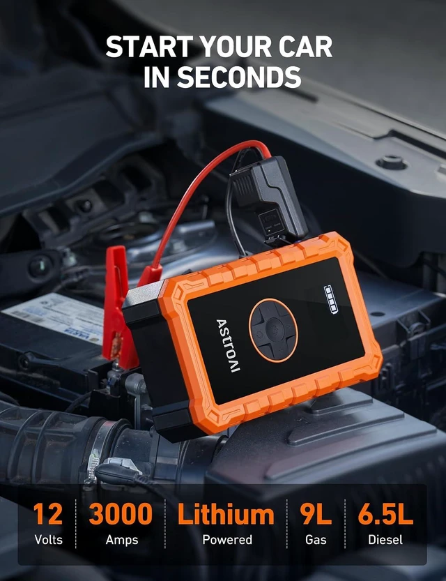 Alt view image 2 of 7 - AstroAI S8 Air 3000A Jump Starter with Air Compressor, 12V Jump Box