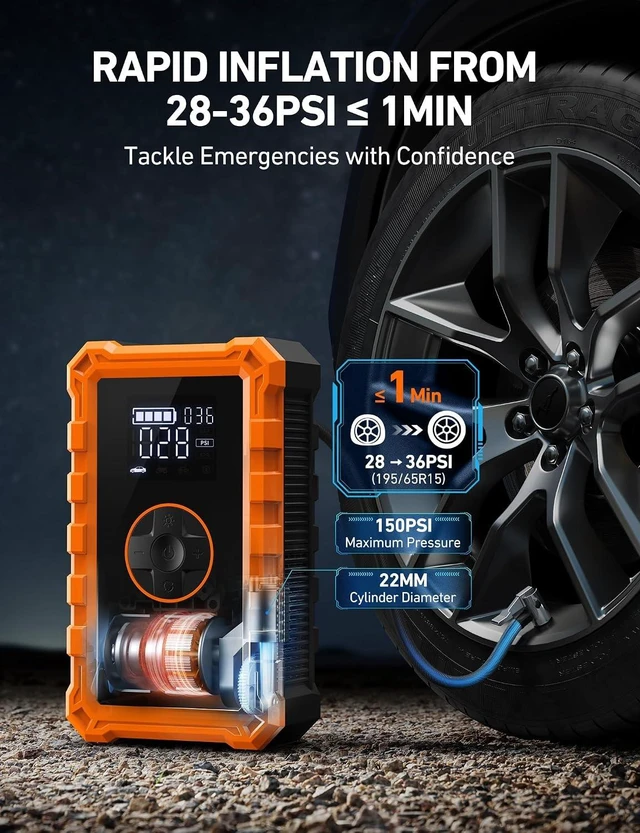 Alt view image 3 of 7 - AstroAI S8 Air 3000A Jump Starter with Air Compressor, 12V Jump Box