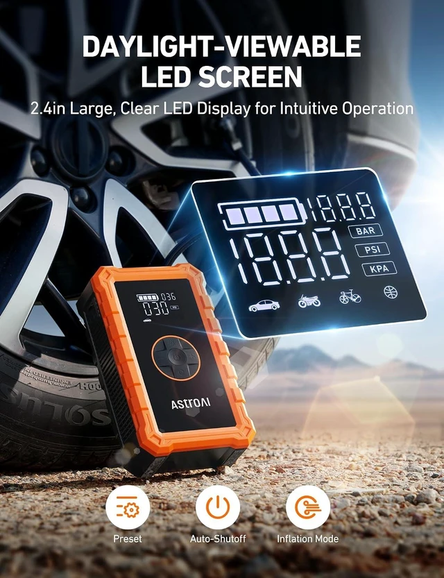 Alt view image 5 of 7 - AstroAI S8 Air 3000A Jump Starter with Air Compressor, 12V Jump Box