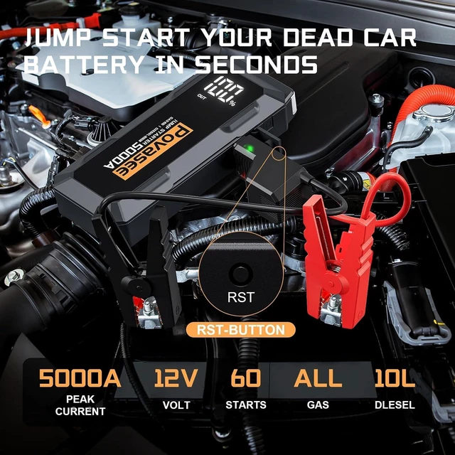 Alt view image 2 of 7 - 5000A Jump Starter Povasee A40 Car BatteryJump Starter, 12V Jump Box for Car Up to All Gas or 10L Diesel Engine Battery Jumper Starter Portable with 3" LCD Display/Dual Output/LED Light