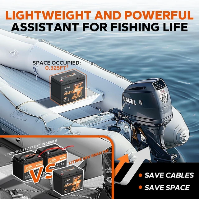 Alt view image 3 of 7 - LiTime 24V 50Ah Bluetooth Lithium Trolling Motor Battery for Marine