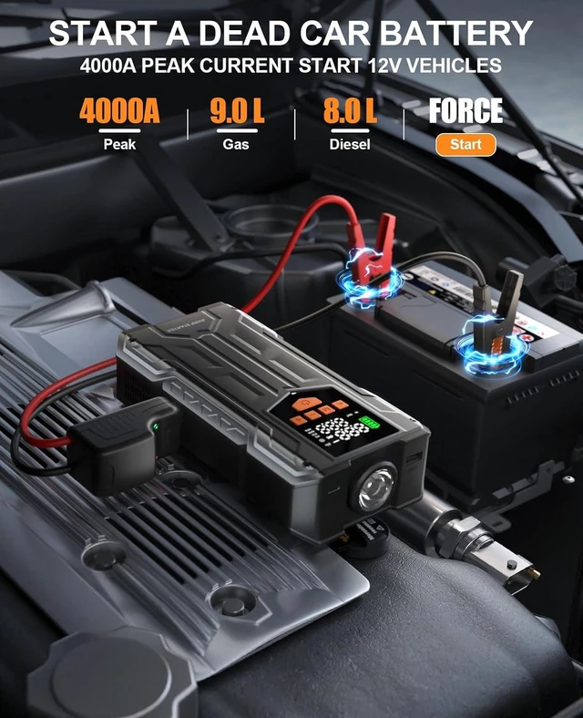 Alt view image 2 of 6 - 4000A Jump Starter with Air Compressor, Portable Car Battery Charger